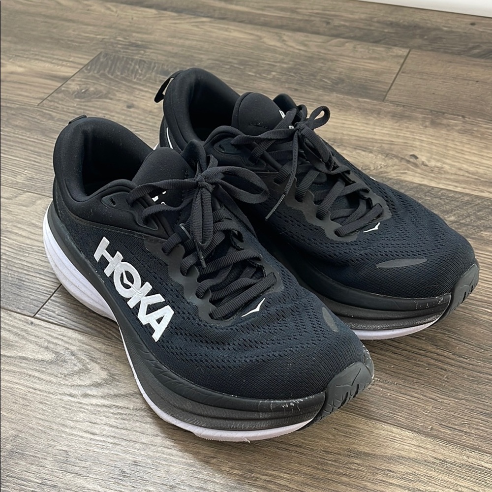 Hoka Black and White Athletic Shoes